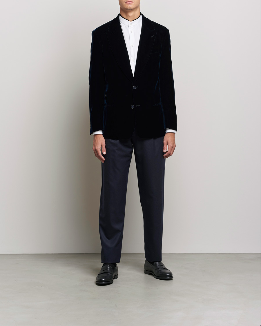 Men | Blazers | Giorgio Armani | Peak Lapel Velvet Blazer Navy