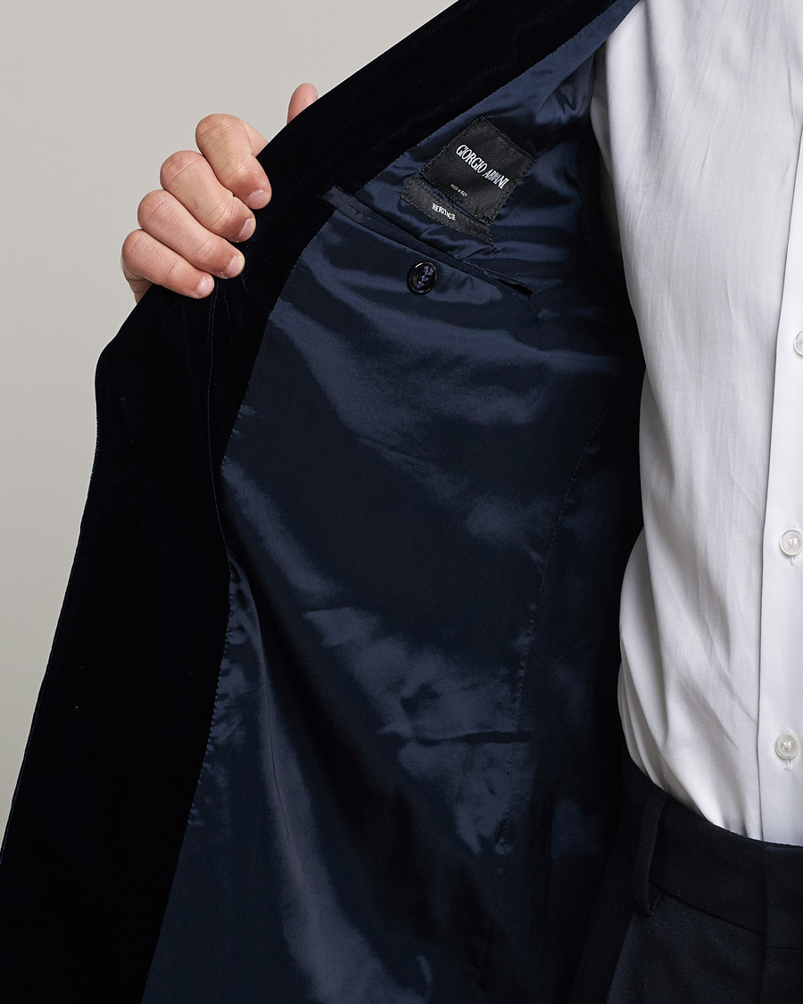 Men | Blazers | Giorgio Armani | Peak Lapel Velvet Blazer Navy