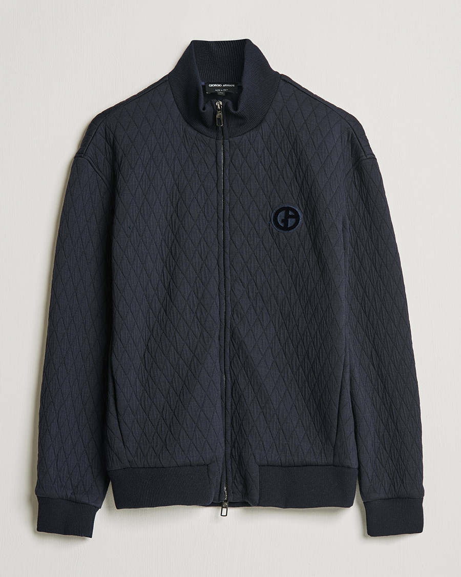 Men |  | Giorgio Armani | Diamond Quilted Zip Sweater Navy