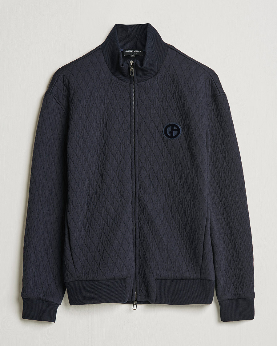 Men | Sweaters & Knitwear | Giorgio Armani | Diamond Quilted Zip Sweater Navy