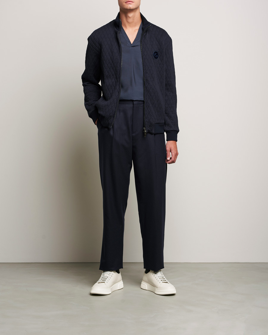 Men | Sweaters & Knitwear | Giorgio Armani | Diamond Quilted Zip Sweater Navy