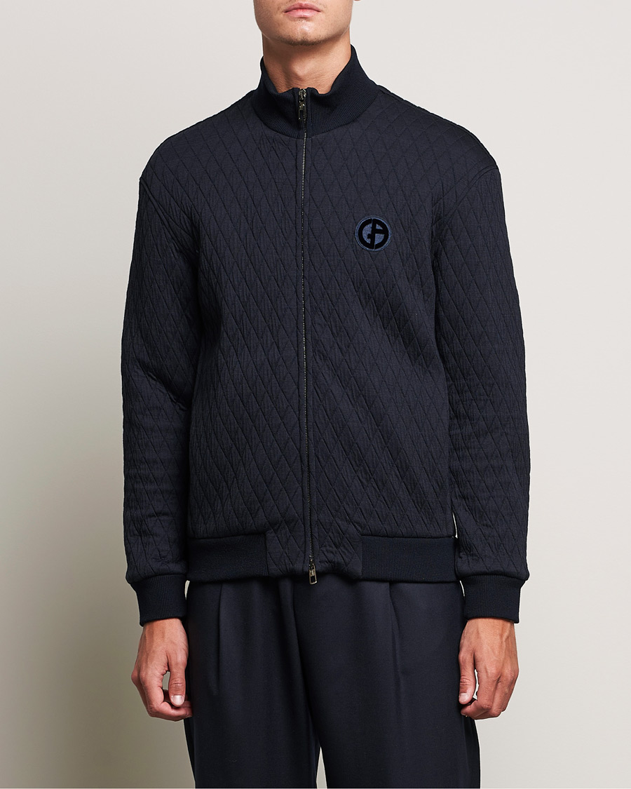 Men | Full-zip | Giorgio Armani | Diamond Quilted Zip Sweater Navy