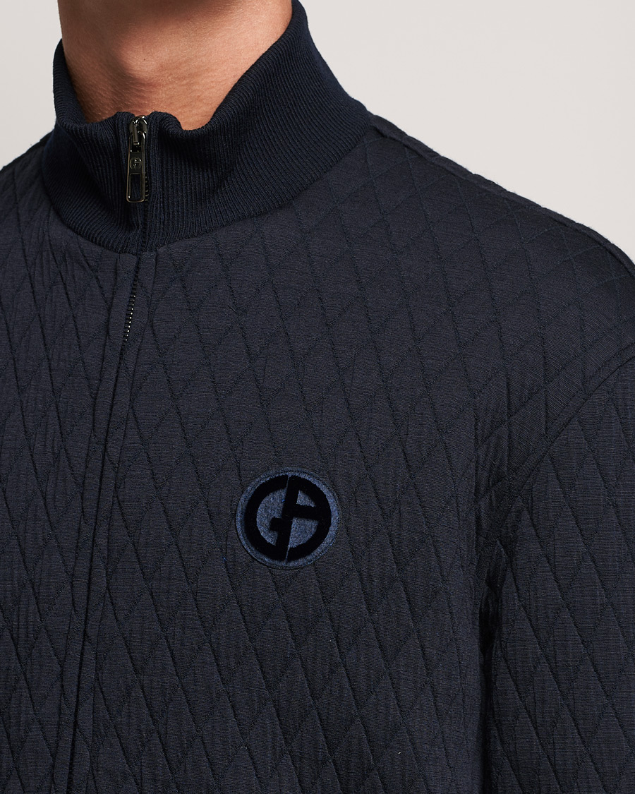 Men | Sweaters & Knitwear | Giorgio Armani | Diamond Quilted Zip Sweater Navy