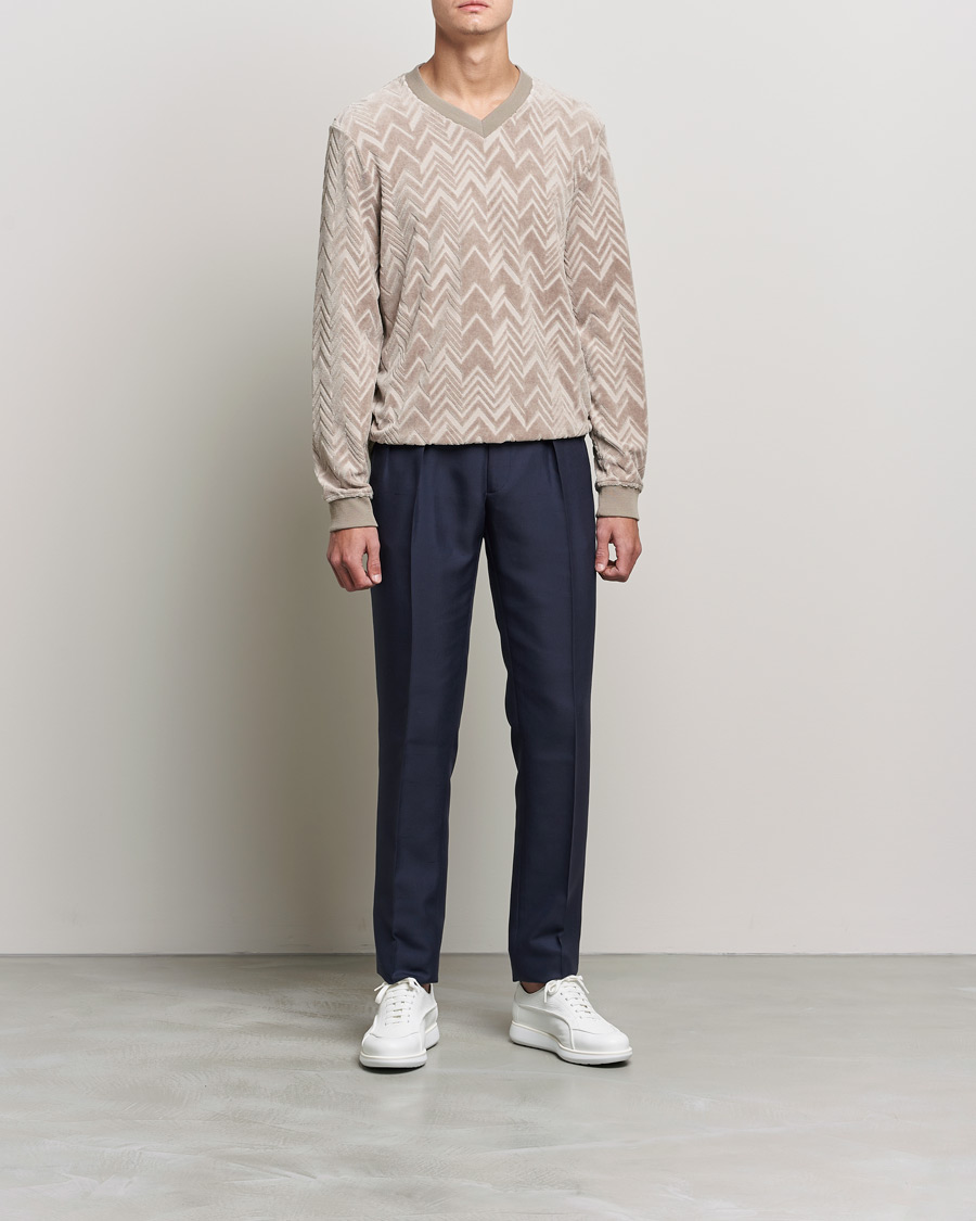 Men | Sweaters & Knitwear | Giorgio Armani | Velvet Jersey Chevron Sweater Beige