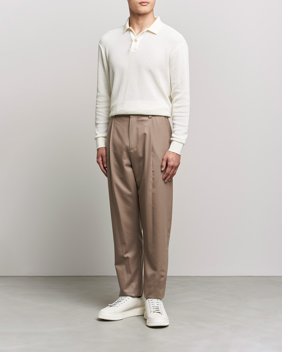 Men | Sweaters & Knitwear | Giorgio Armani | Wool Piquet Long Sleeve Polo Off White