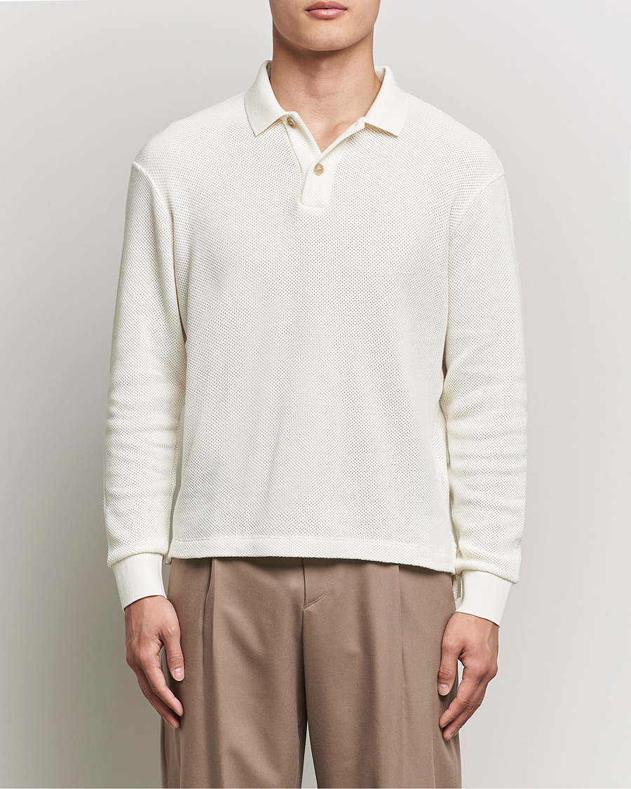 Men | Long Sleeve Polo Shirts | Giorgio Armani | Wool Piquet Long Sleeve Polo Off White