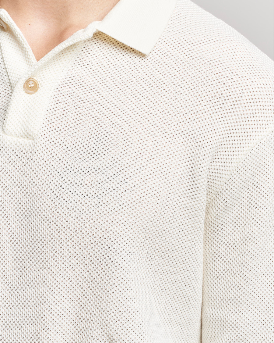 Men | Sweaters & Knitwear | Giorgio Armani | Wool Piquet Long Sleeve Polo Off White
