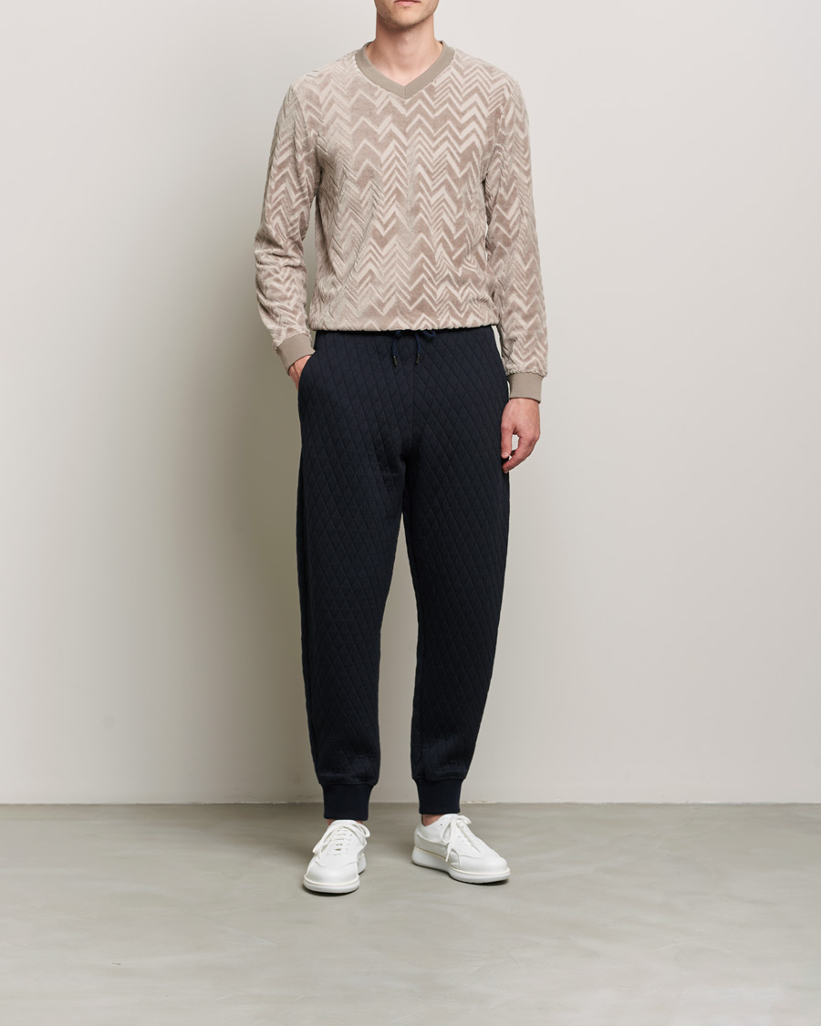 Men | Trousers | Giorgio Armani | Diamond Quilted Joggers Navy