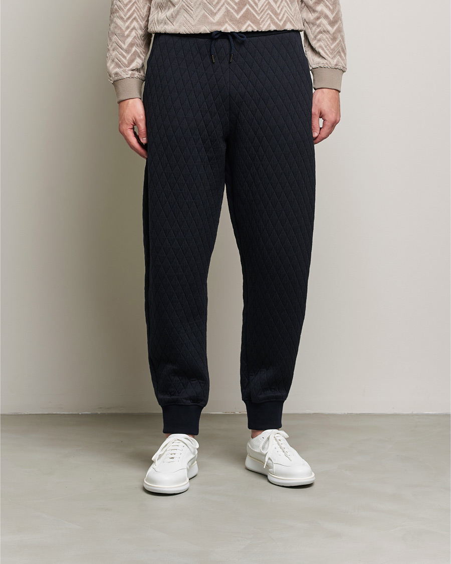 Men | Trousers | Giorgio Armani | Diamond Quilted Joggers Navy