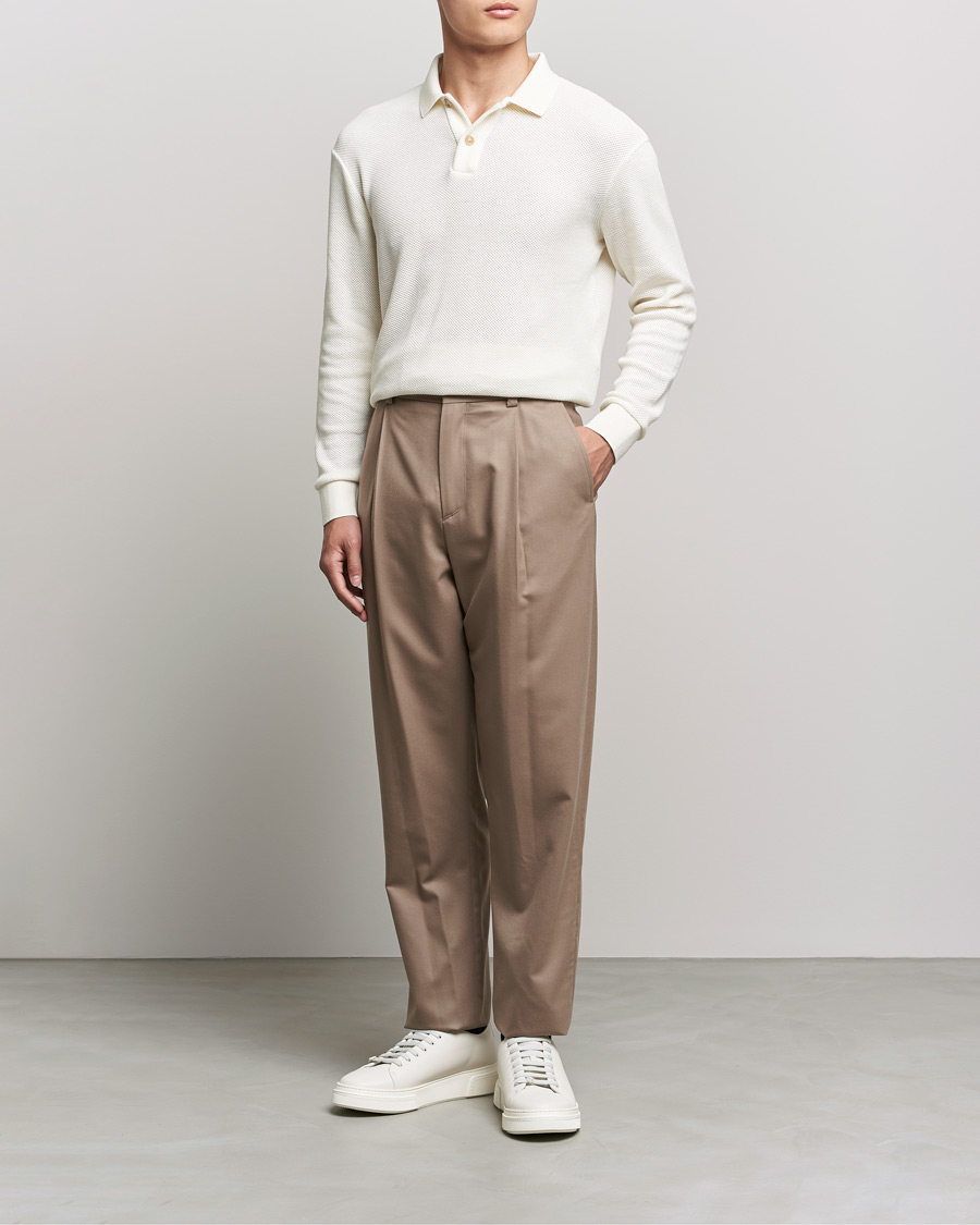 Men | Trousers | Giorgio Armani | Tapered Pleated Flannel Trousers Beige