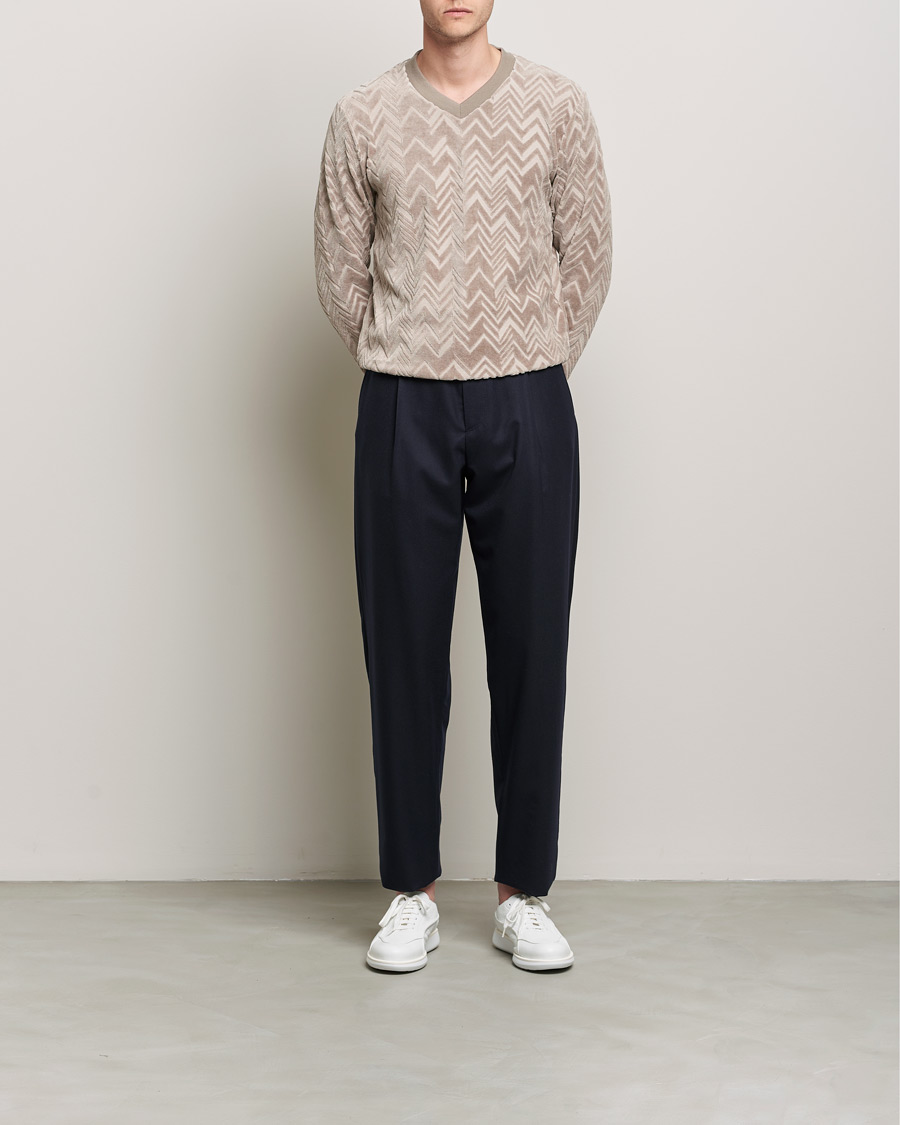 Men | Trousers | Giorgio Armani | Tapered Pleated Flannel Trousers Navy