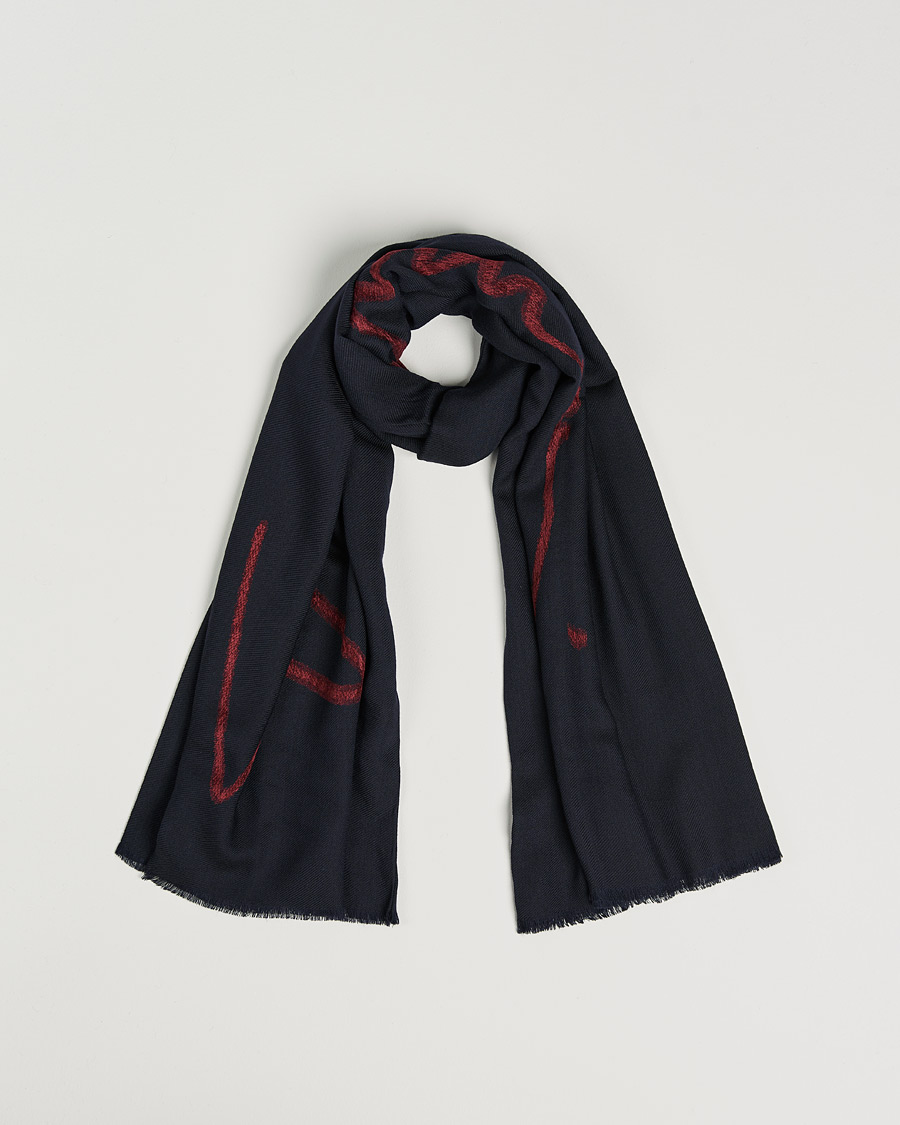 Men | Giorgio Armani Signature Woven Wool Scarf Navy | Giorgio Armani | Signature Woven Wool Scarf Navy