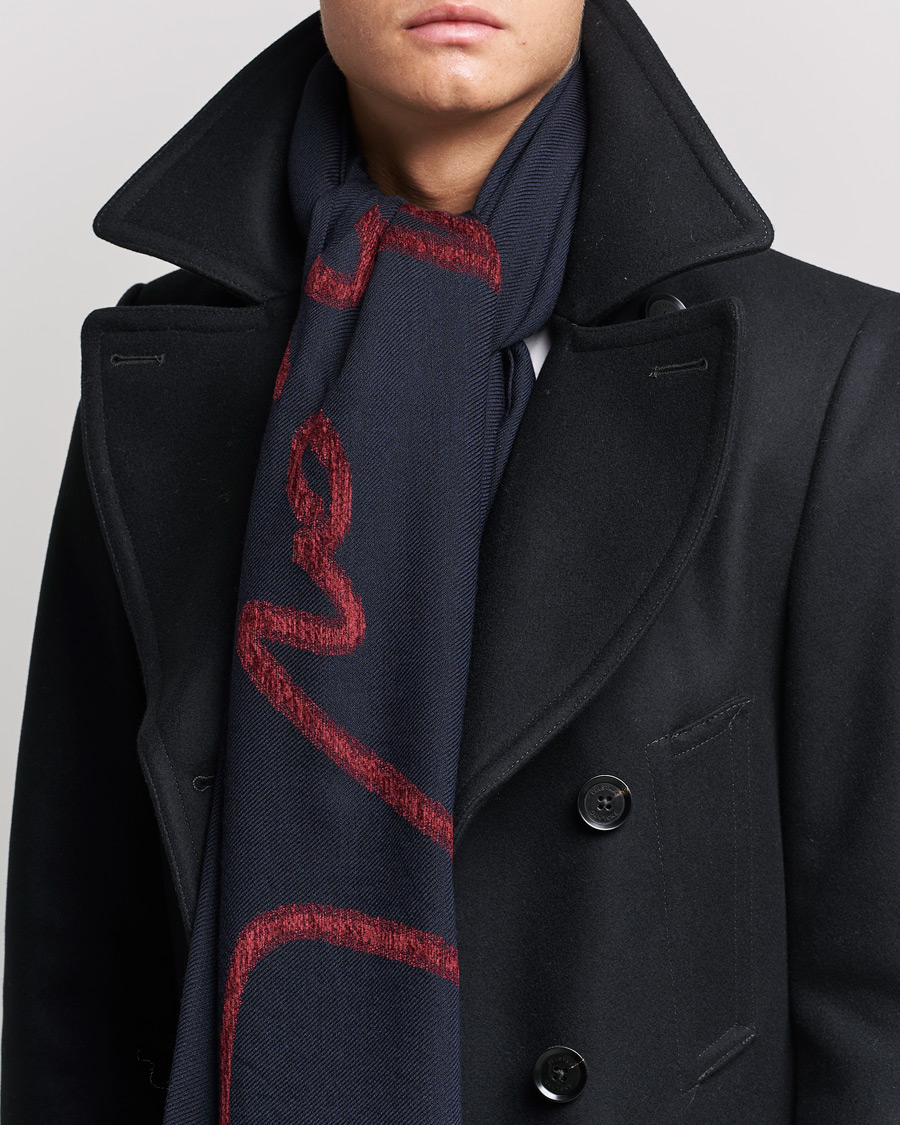 Men | Giorgio Armani Signature Woven Wool Scarf Navy | Giorgio Armani | Signature Woven Wool Scarf Navy