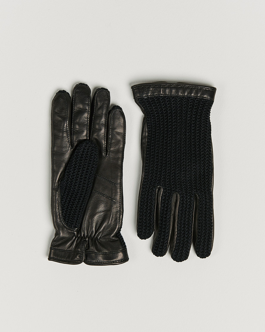 Men | Accessories | Hestra | Adam Crochet Wool Lined Glove Black/Black