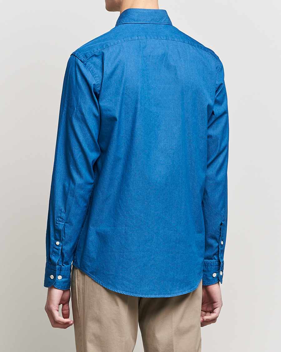 Men | Shirts | Eton | Slim Fit Garment Washed Denim Shirt Indigo