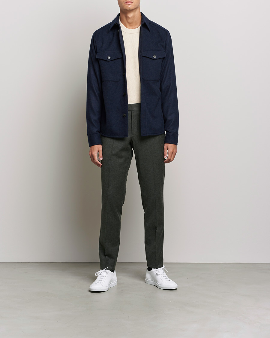 Men | Shirts | J.Lindeberg | Flat Wool Regular Overshirt Navy