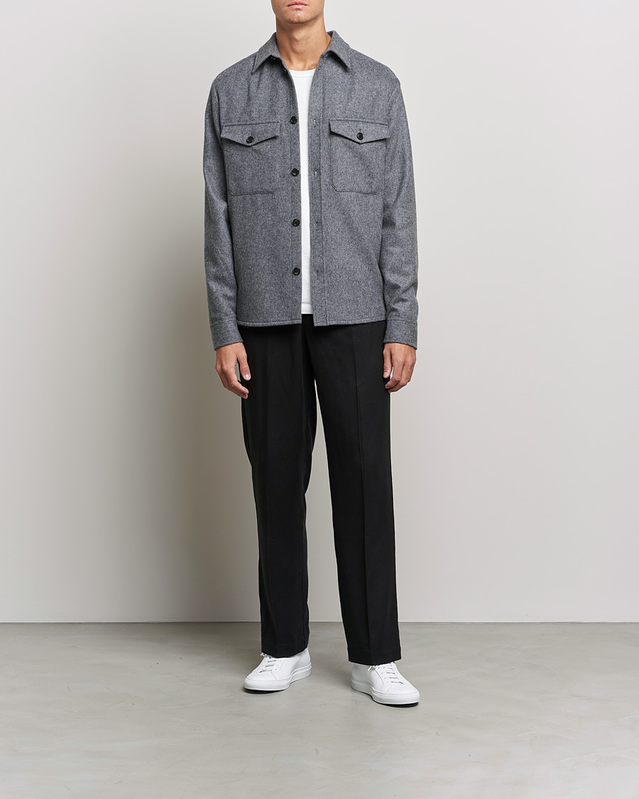 Men | Overshirts | J.Lindeberg | Flat Wool Regular Overshirt Grey Melange