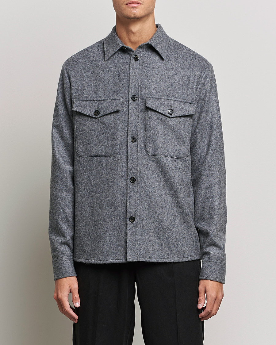 Men | Shirt Jackets | J.Lindeberg | Flat Wool Regular Overshirt Grey Melange