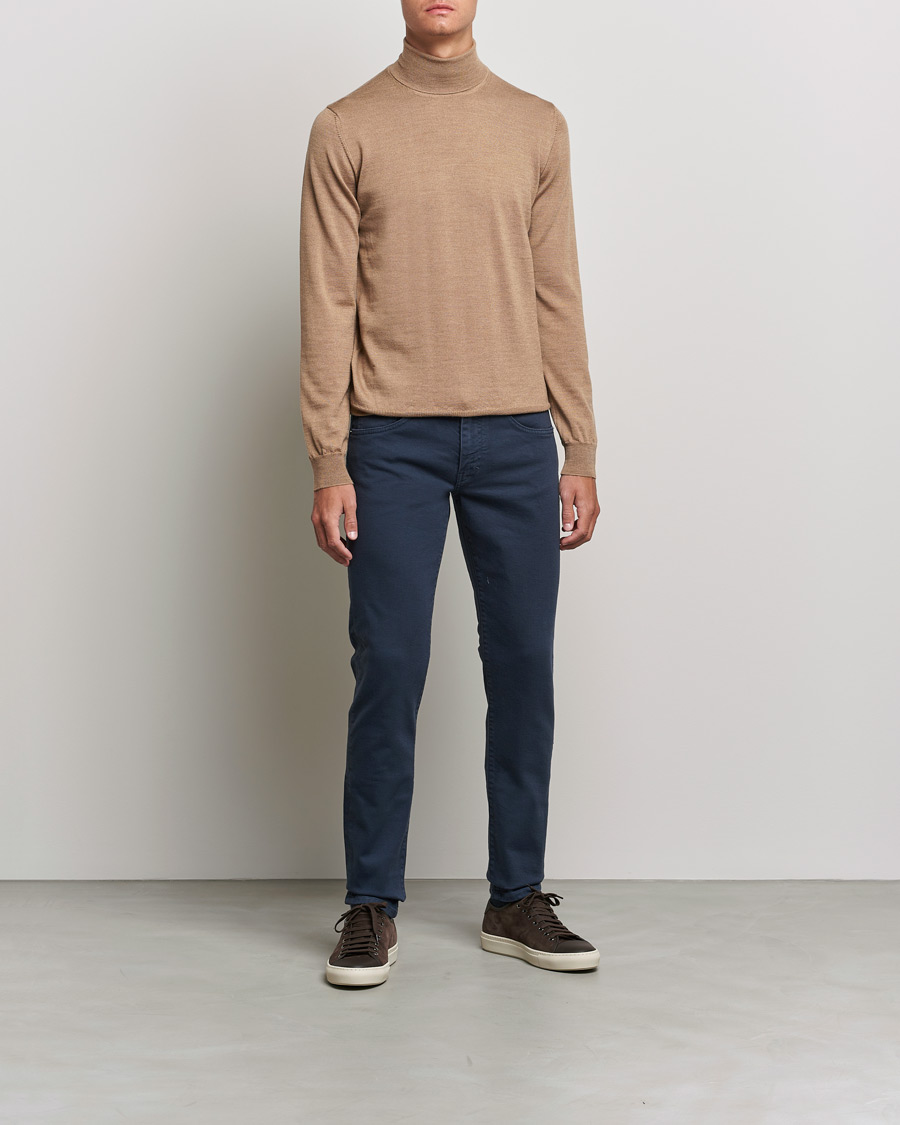 Men | Sweaters & Knitwear | J.Lindeberg | Lyd True Merino Polo Tiger Brown