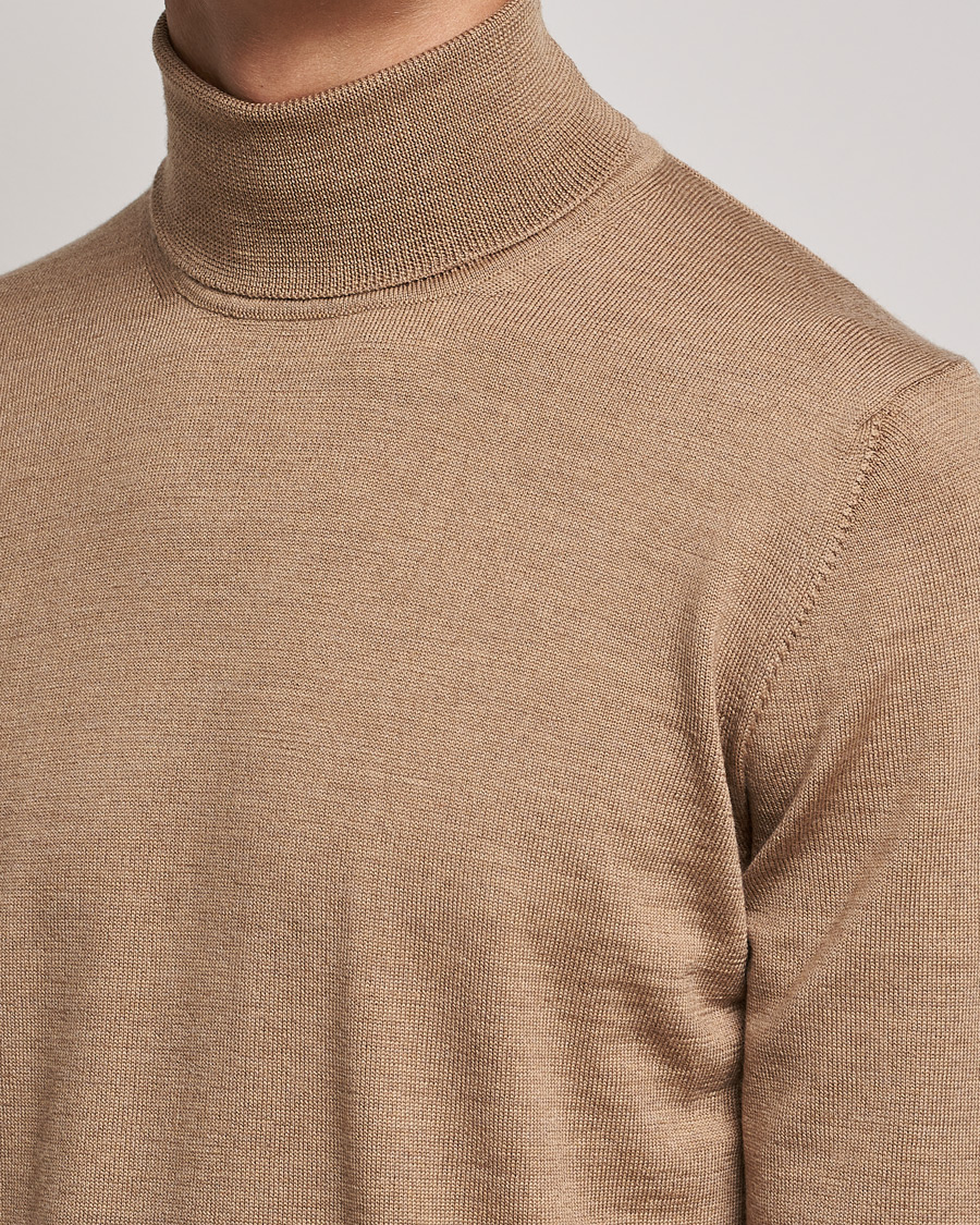 Men | Sweaters & Knitwear | J.Lindeberg | Lyd True Merino Polo Tiger Brown