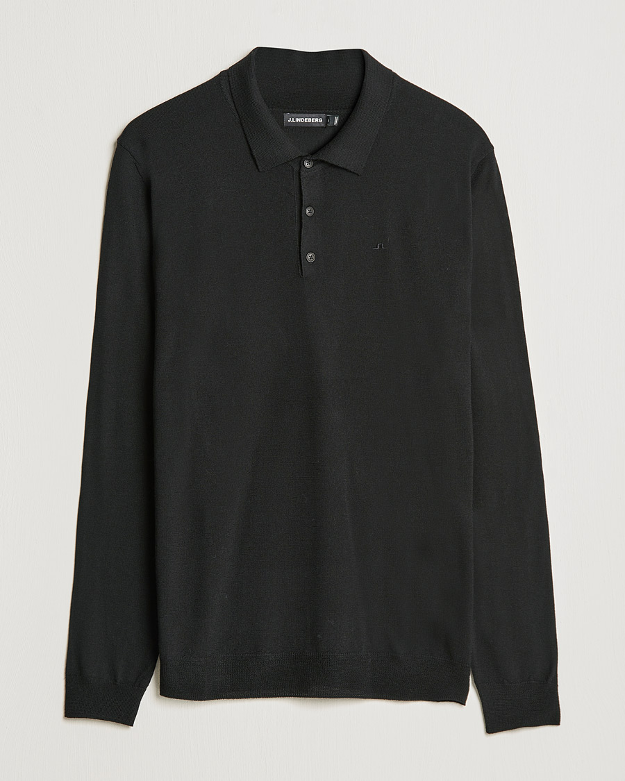 Men | Sweaters & Knitwear | J.Lindeberg | Noel True Merino Poloshirt Black