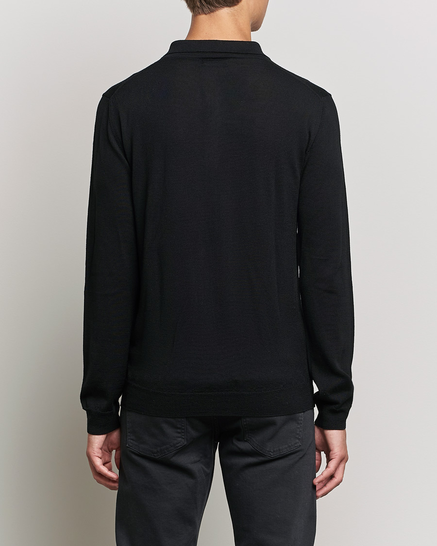 Men | Sweaters & Knitwear | J.Lindeberg | Noel True Merino Poloshirt Black