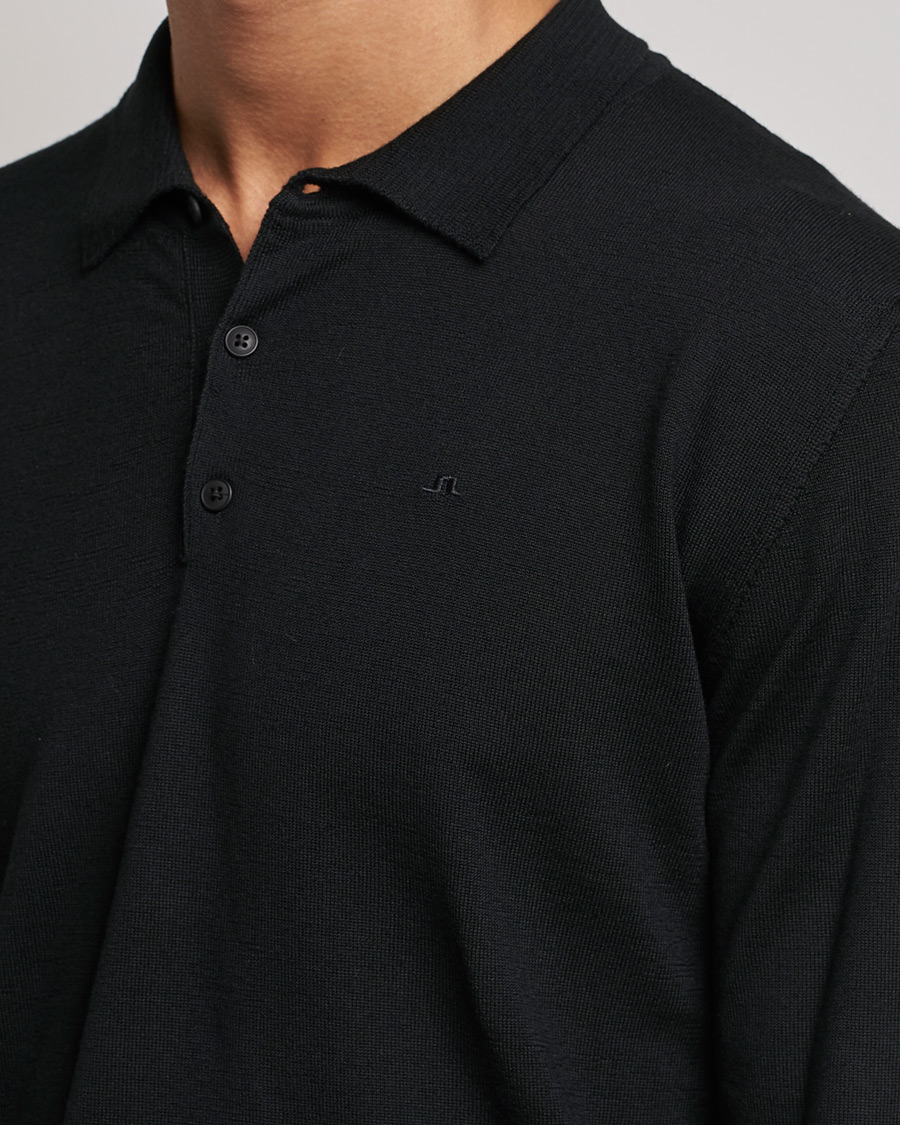Men | Sweaters & Knitwear | J.Lindeberg | Noel True Merino Poloshirt Black