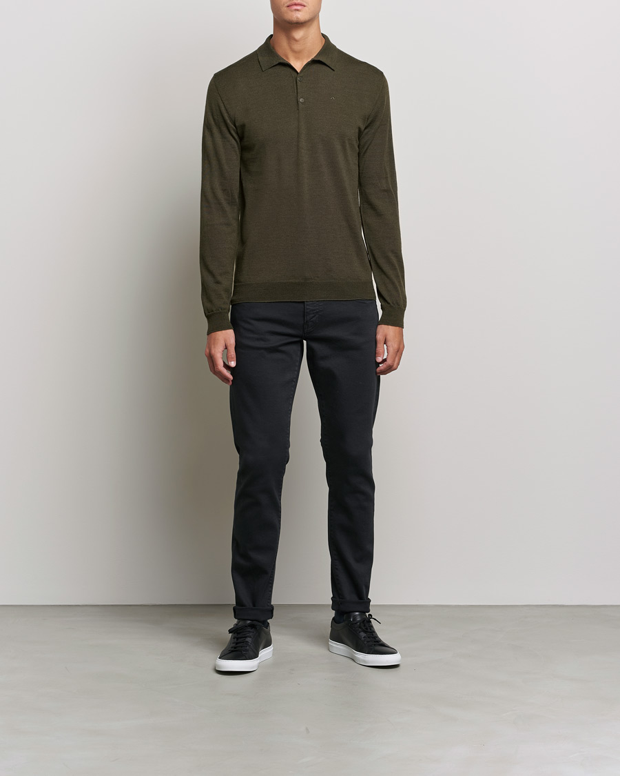 Men | Sweaters & Knitwear | J.Lindeberg | Noel True Merino Poloshirt Forest Green
