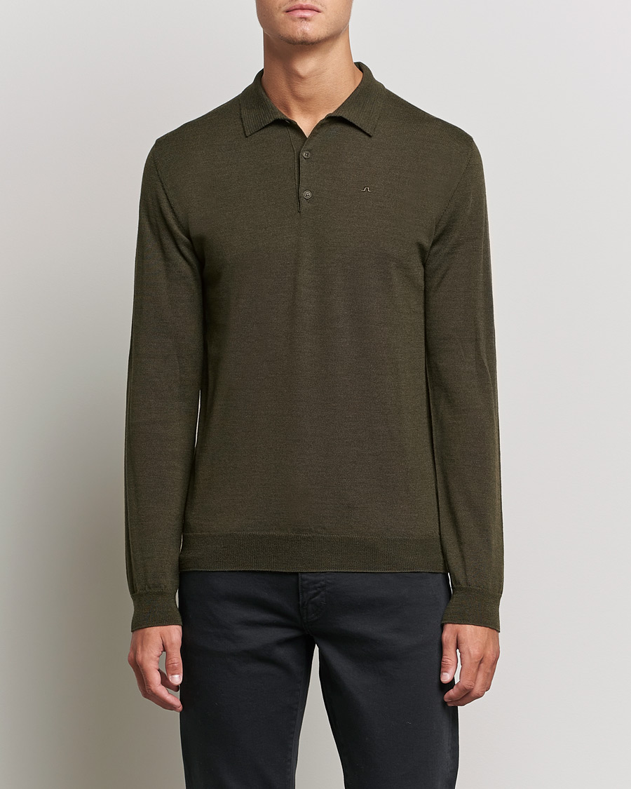 Men | Sweaters & Knitwear | J.Lindeberg | Noel True Merino Poloshirt Forest Green