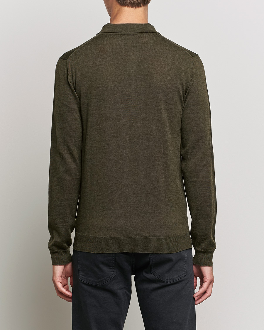 Men | Sweaters & Knitwear | J.Lindeberg | Noel True Merino Poloshirt Forest Green