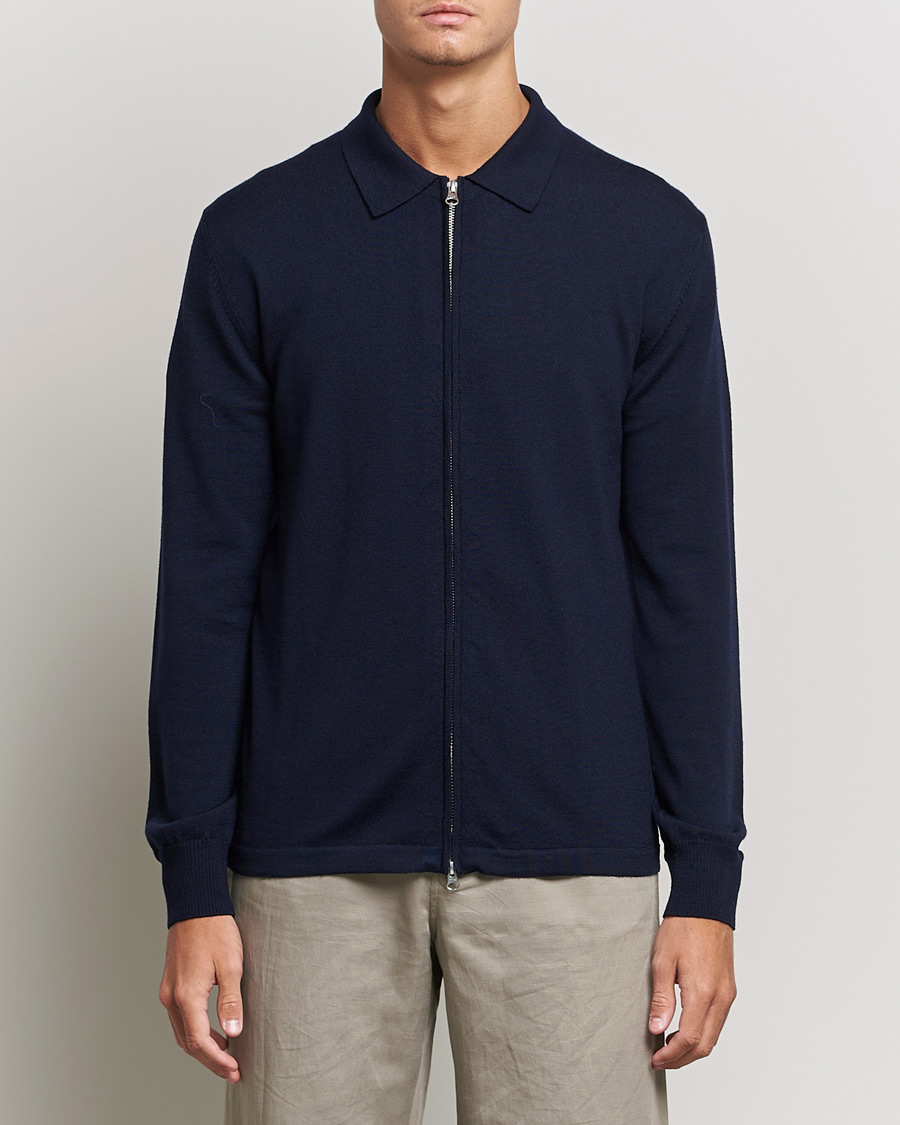 Men | Sweaters & Knitwear | J.Lindeberg | Nyle True Merino Zip Cardigan Navy