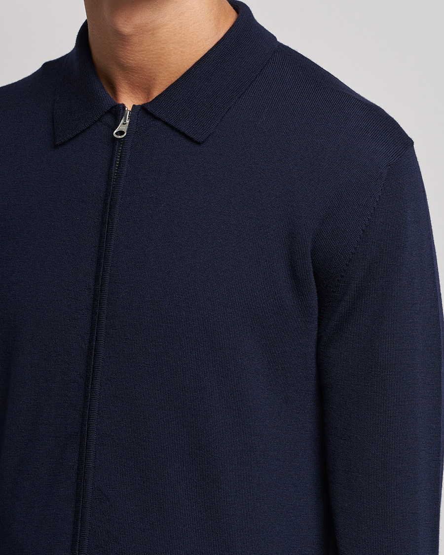 Men | Sweaters & Knitwear | J.Lindeberg | Nyle True Merino Zip Cardigan Navy