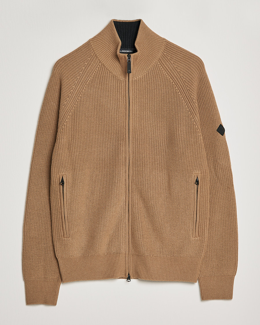 Men | Sweaters & Knitwear | J.Lindeberg | Kyler Wool Blend Zip Tiger Brown