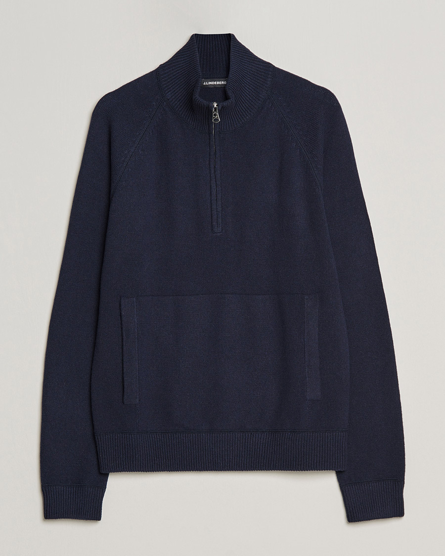 Men | Sweaters & Knitwear | J.Lindeberg | Collin Cashmere/Wool Knitted Half Zip Navy