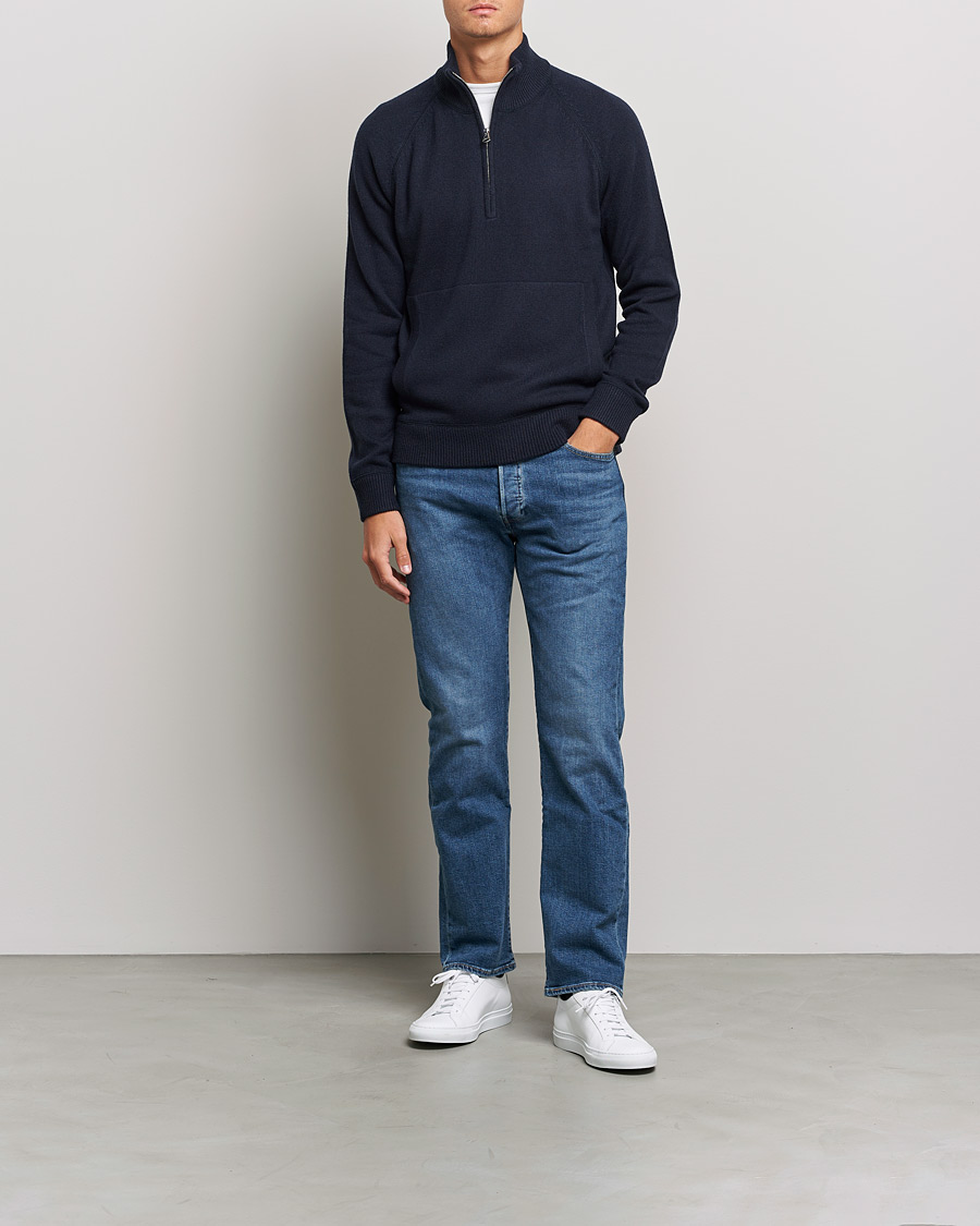 Men | Sweaters & Knitwear | J.Lindeberg | Collin Cashmere/Wool Knitted Half Zip Navy