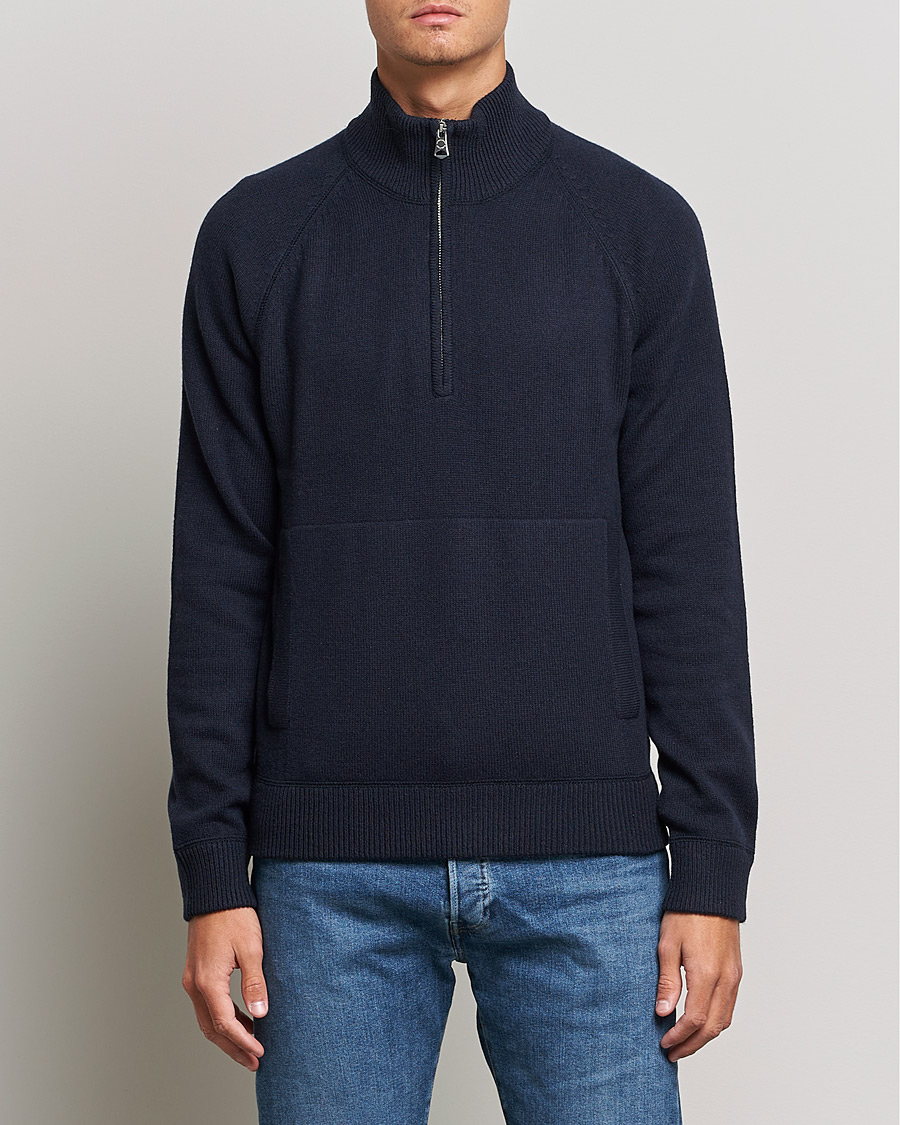 Men | Sweaters & Knitwear | J.Lindeberg | Collin Cashmere/Wool Knitted Half Zip Navy