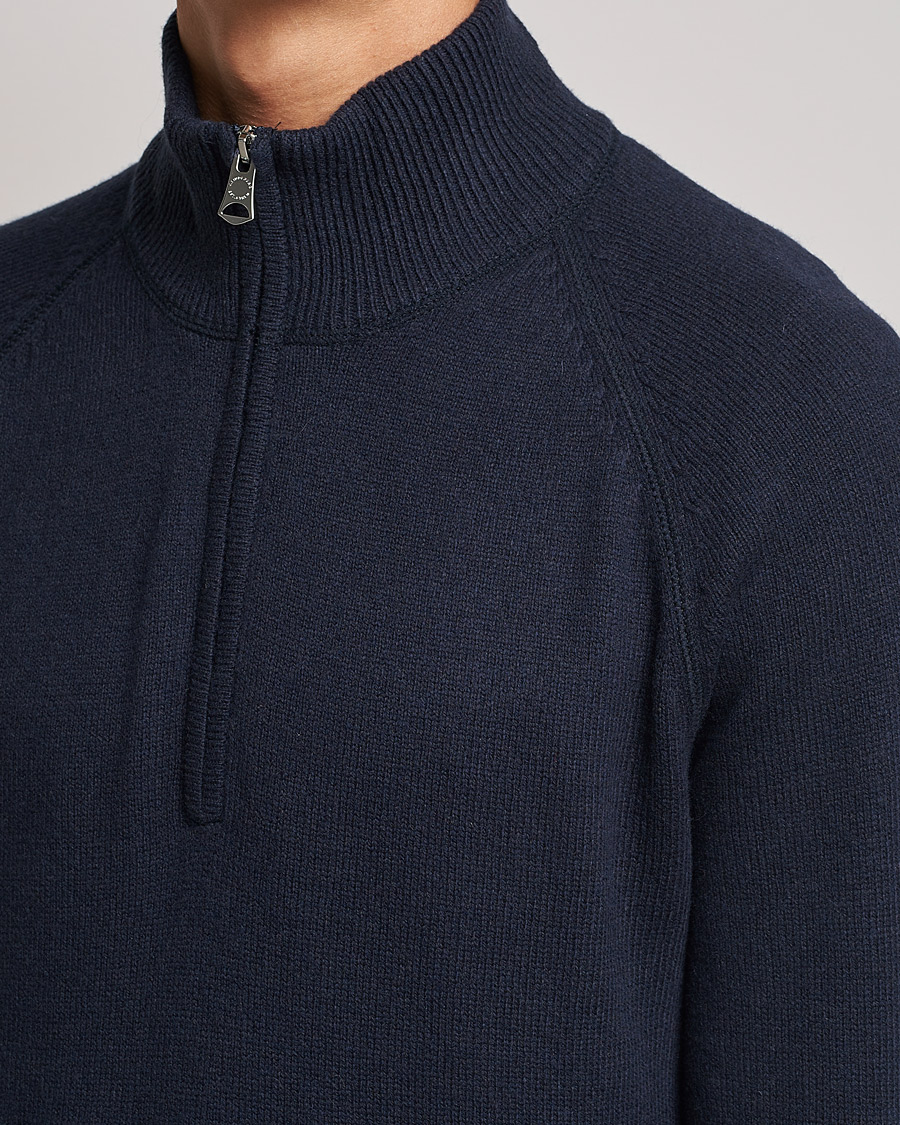Men | Sweaters & Knitwear | J.Lindeberg | Collin Cashmere/Wool Knitted Half Zip Navy
