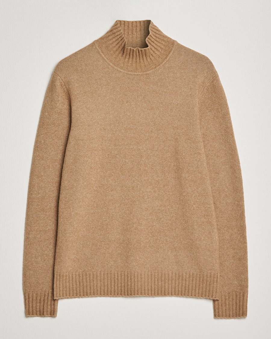 Men | Sweaters & Knitwear | J.Lindeberg | Orian Wool Blend Turtleneck Tiger Brown