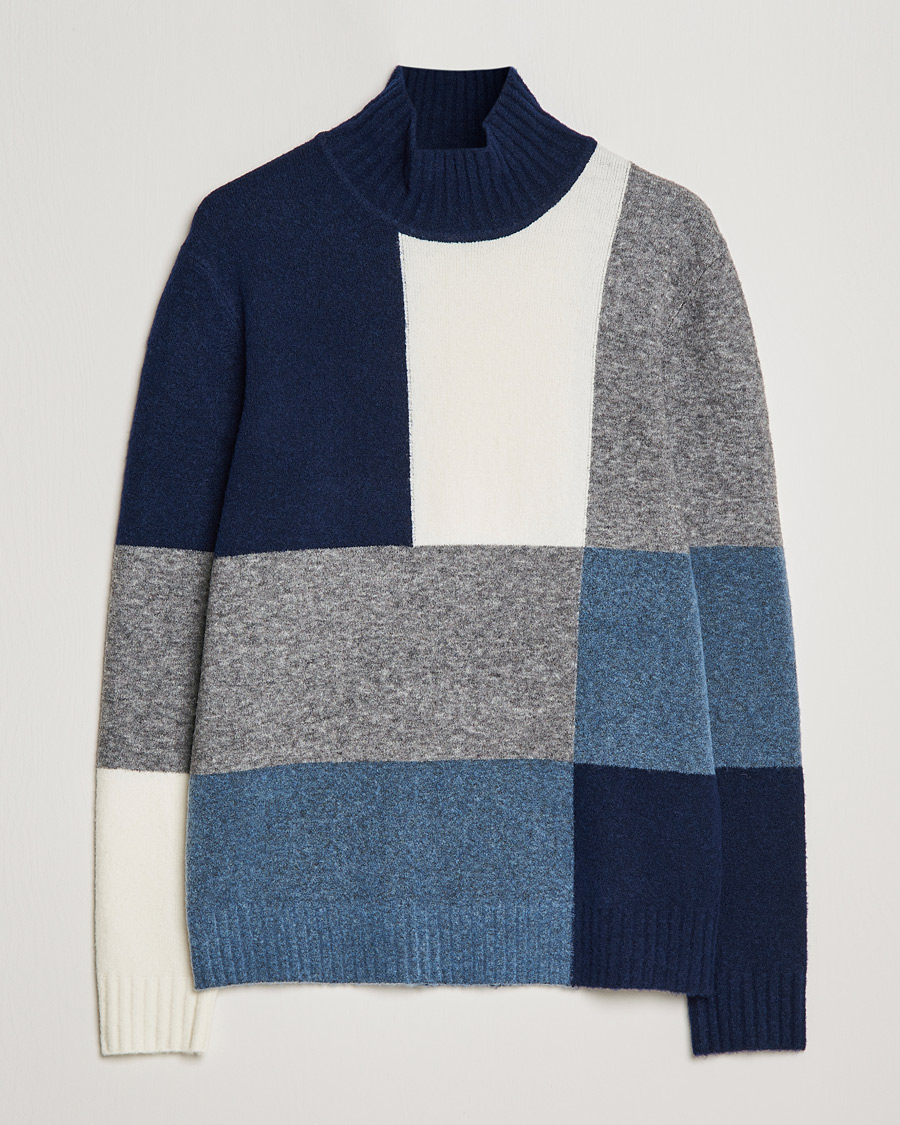 Men | Sweaters & Knitwear | J.Lindeberg | Orian Wool Blend Turtleneck Blue Colorblock