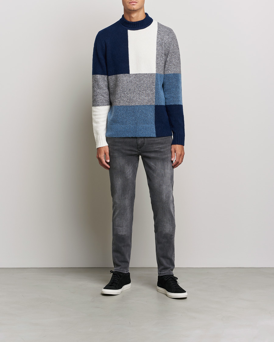 Men | Sweaters & Knitwear | J.Lindeberg | Orian Wool Blend Turtleneck Blue Colorblock