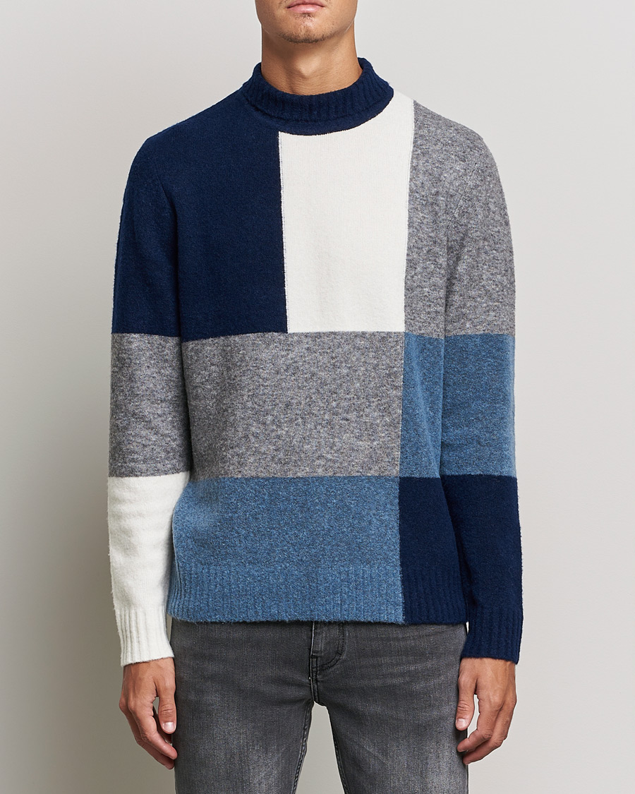 Men | Sweaters & Knitwear | J.Lindeberg | Orian Wool Blend Turtleneck Blue Colorblock
