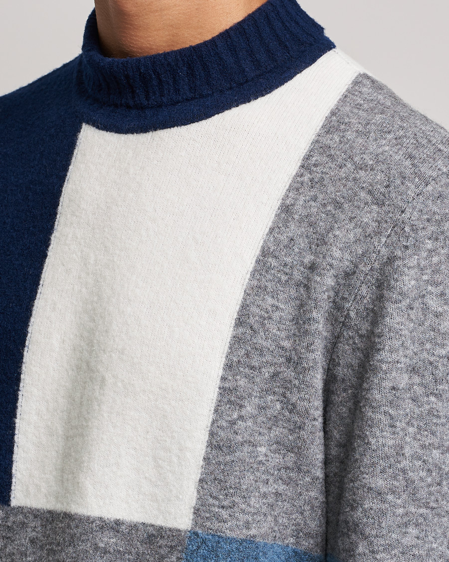 Men | Sweaters & Knitwear | J.Lindeberg | Orian Wool Blend Turtleneck Blue Colorblock
