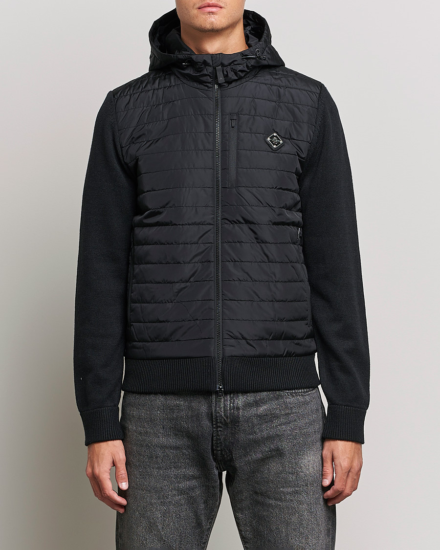Men | Sweaters & Knitwear | J.Lindeberg | Pierre Knitted Hybrid Full Zip Hood Black
