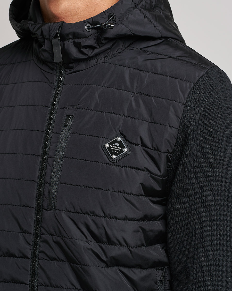 Men | Sweaters & Knitwear | J.Lindeberg | Pierre Knitted Hybrid Full Zip Hood Black