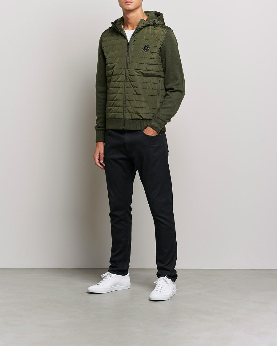 Men | Sweaters & Knitwear | J.Lindeberg | Pierre Knitted Hybrid Full Zip Hood Forest Green