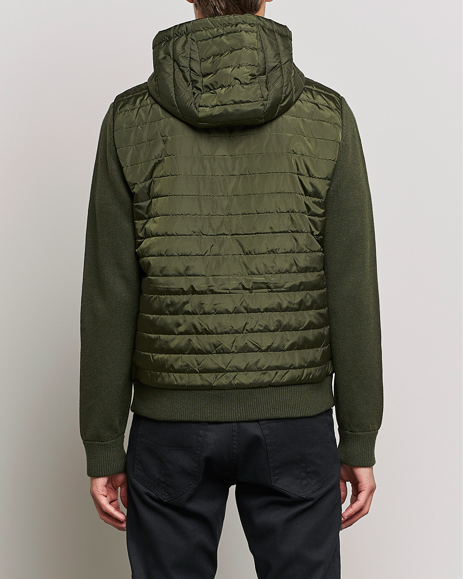 Men | Sweaters & Knitwear | J.Lindeberg | Pierre Knitted Hybrid Full Zip Hood Forest Green
