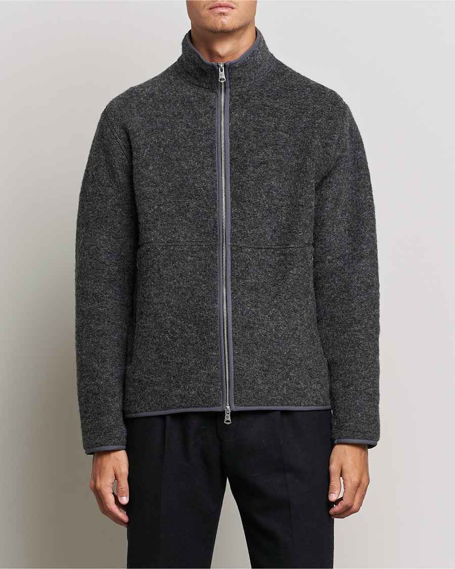 Men | Fleece Sweaters | J.Lindeberg | Dustin Wool Fleece Jacket Grey Melange
