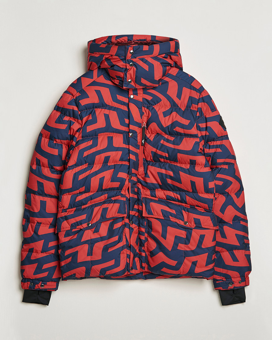 Men | Coats & Jackets | J.Lindeberg | Sphere Printed Down Jacket Bridge Swirl Red