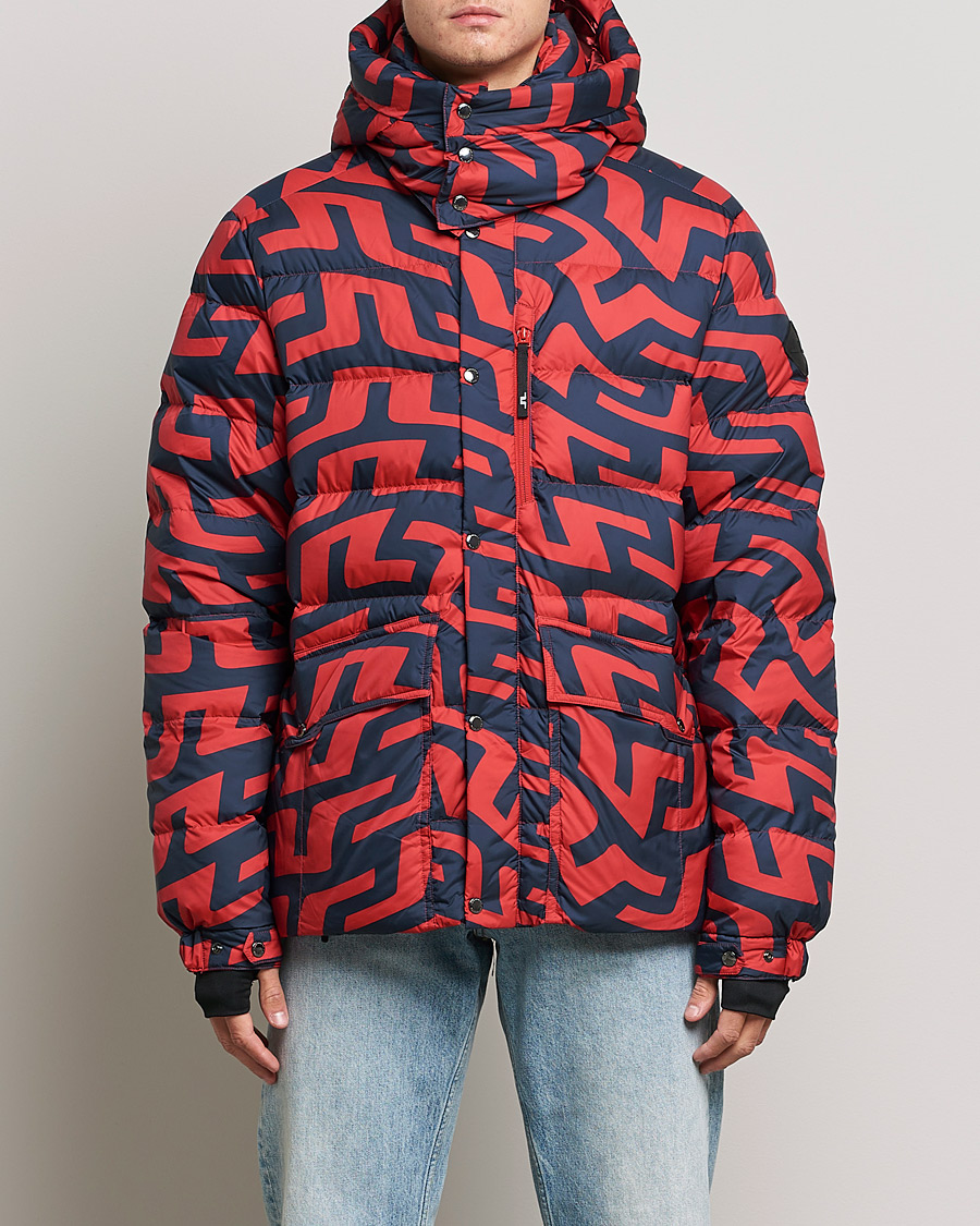Men | Coats & Jackets | J.Lindeberg | Sphere Printed Down Jacket Bridge Swirl Red