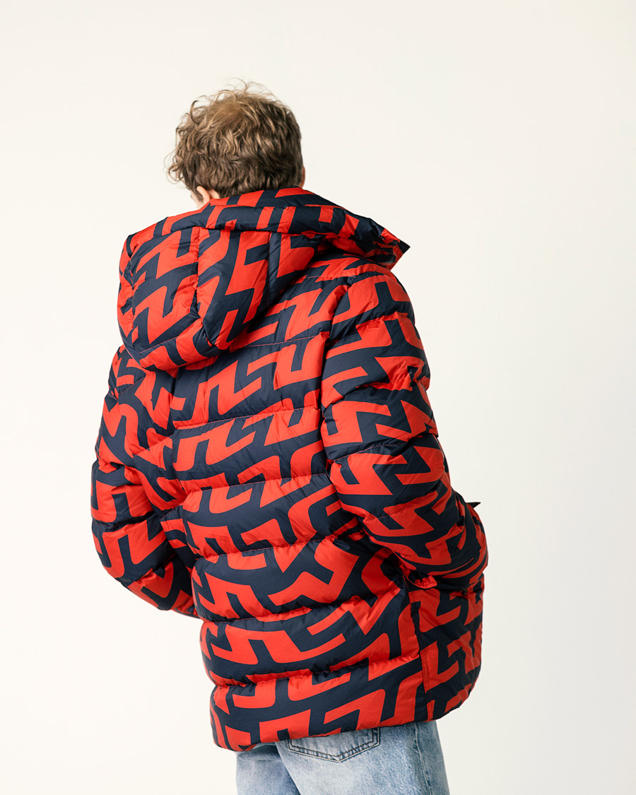 Men | Coats & Jackets | J.Lindeberg | Sphere Printed Down Jacket Bridge Swirl Red